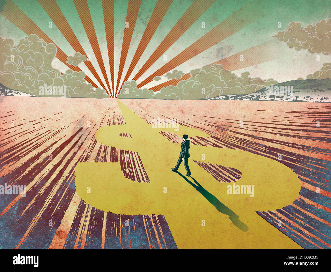 La marche des affaires sur une route représentant le symbole dollar Banque D'Images