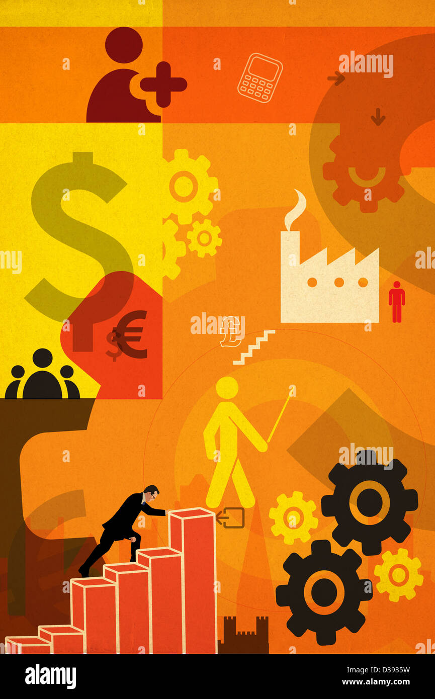 Illustration du lien entre le secteur des entreprises à l'économie mondiale Banque D'Images
