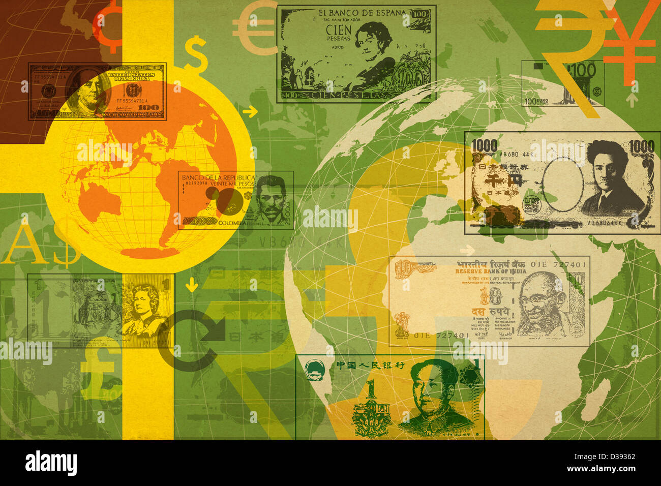 Représentation illustrative de monnaie mondiale Banque D'Images