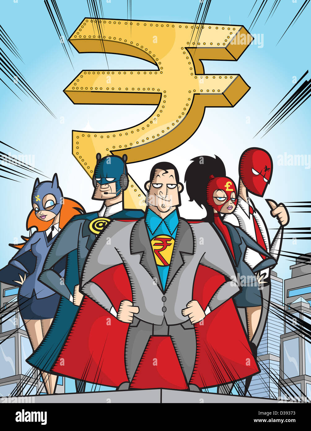 Les super héros avec symbole roupie Banque D'Images
