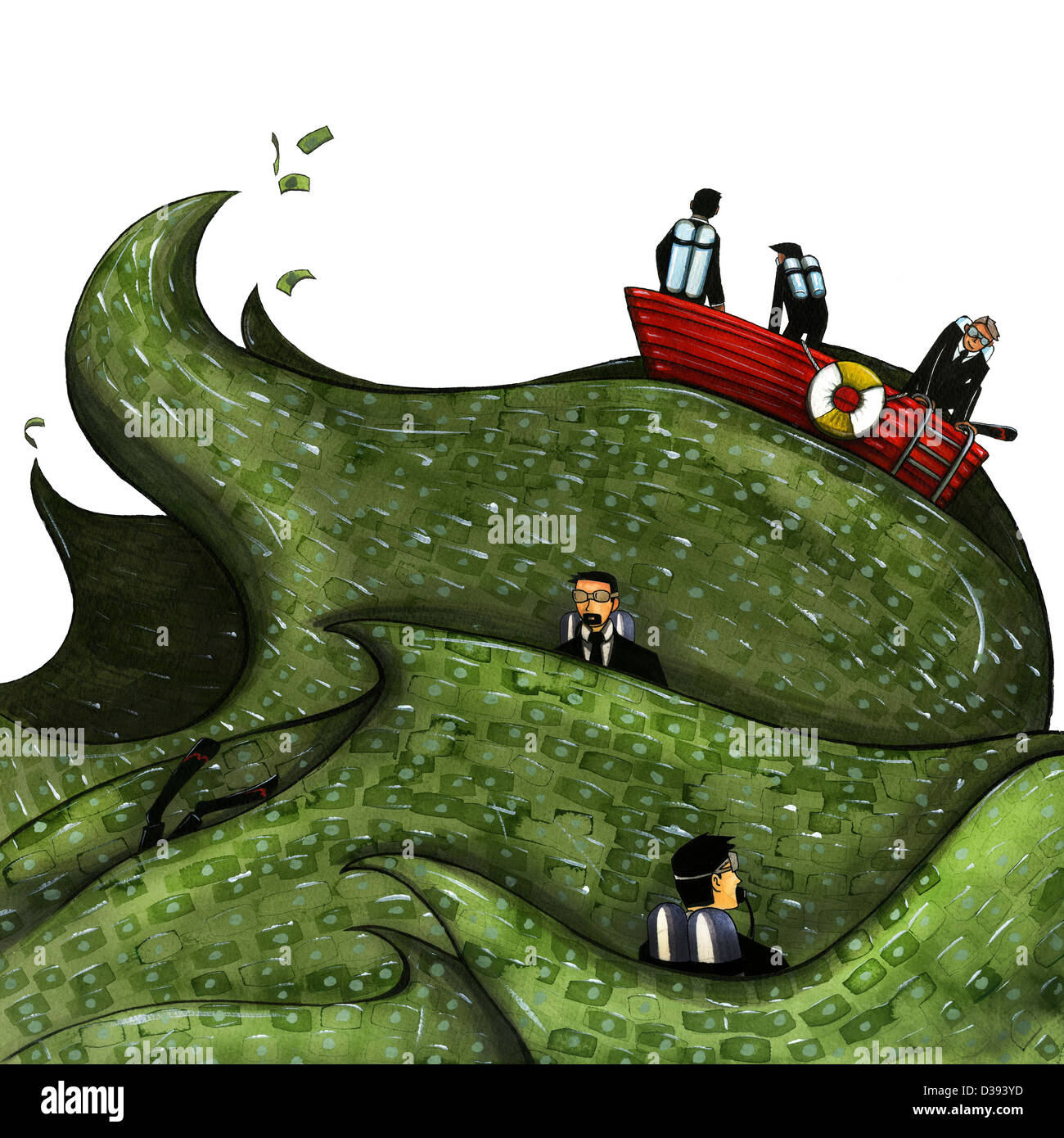 Illustration d'affaires de la voile sur bateau dans l'océan d'argent Banque D'Images