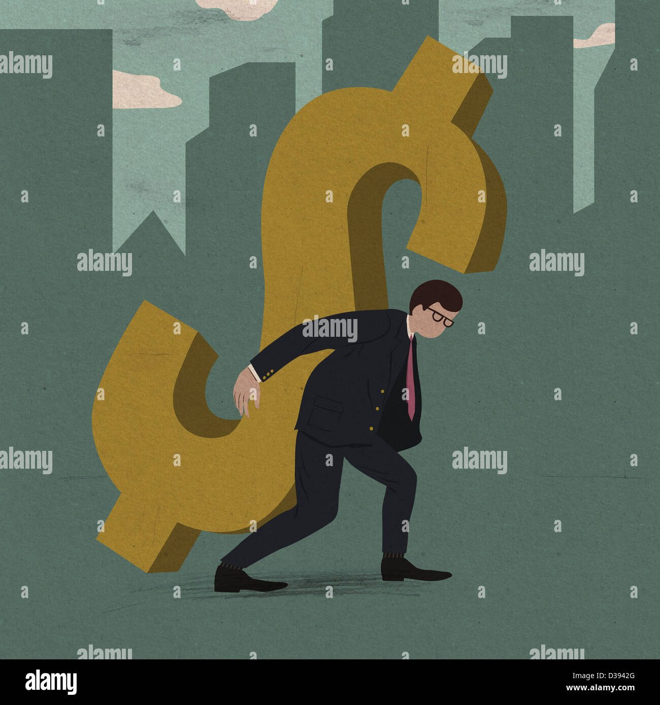 Businessman portant le fardeau de la dette de l'entreprise Banque D'Images