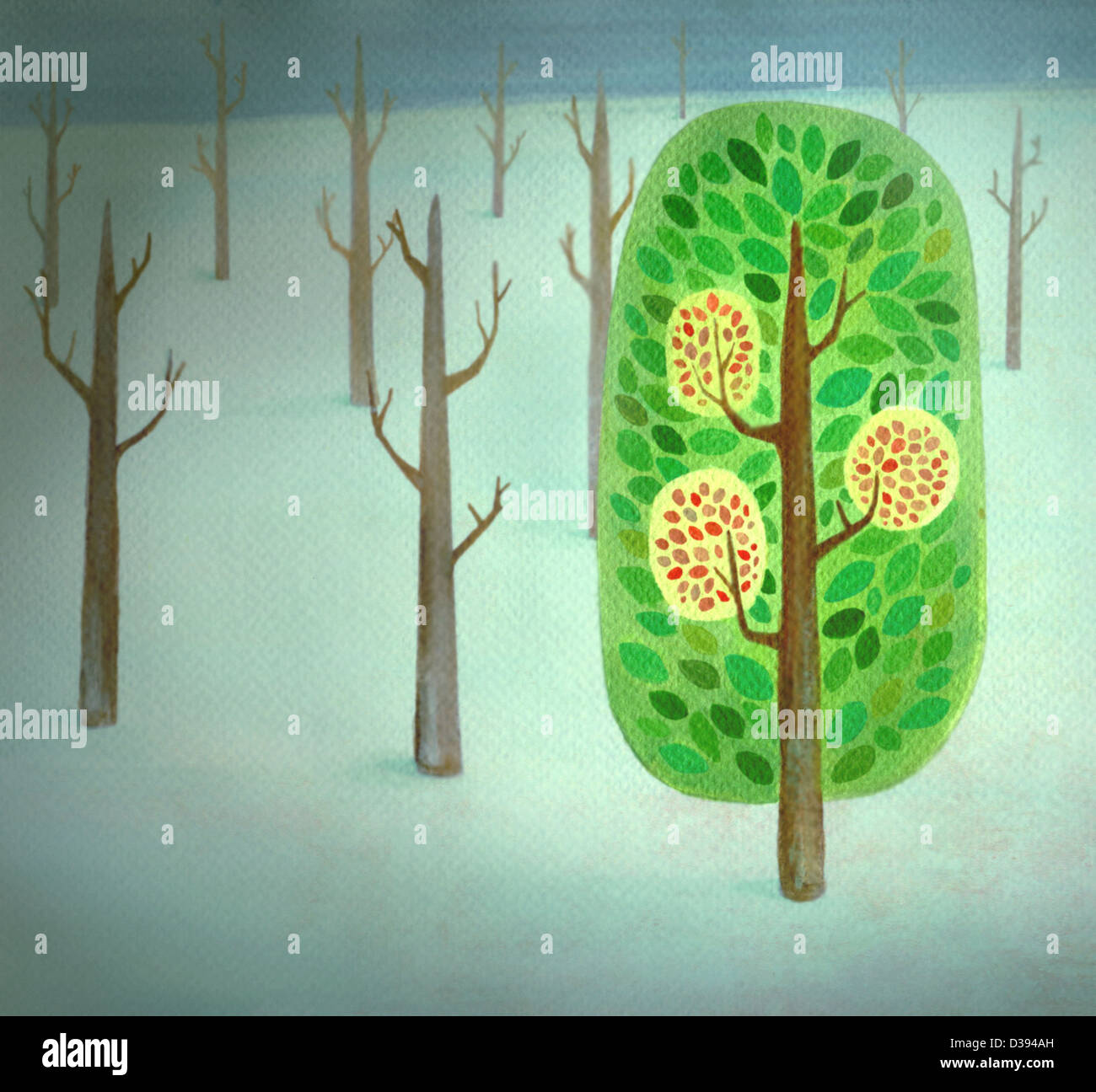 Un comité permanent d'arbres en fleurs à ajouter à partir d'arbres nus Banque D'Images