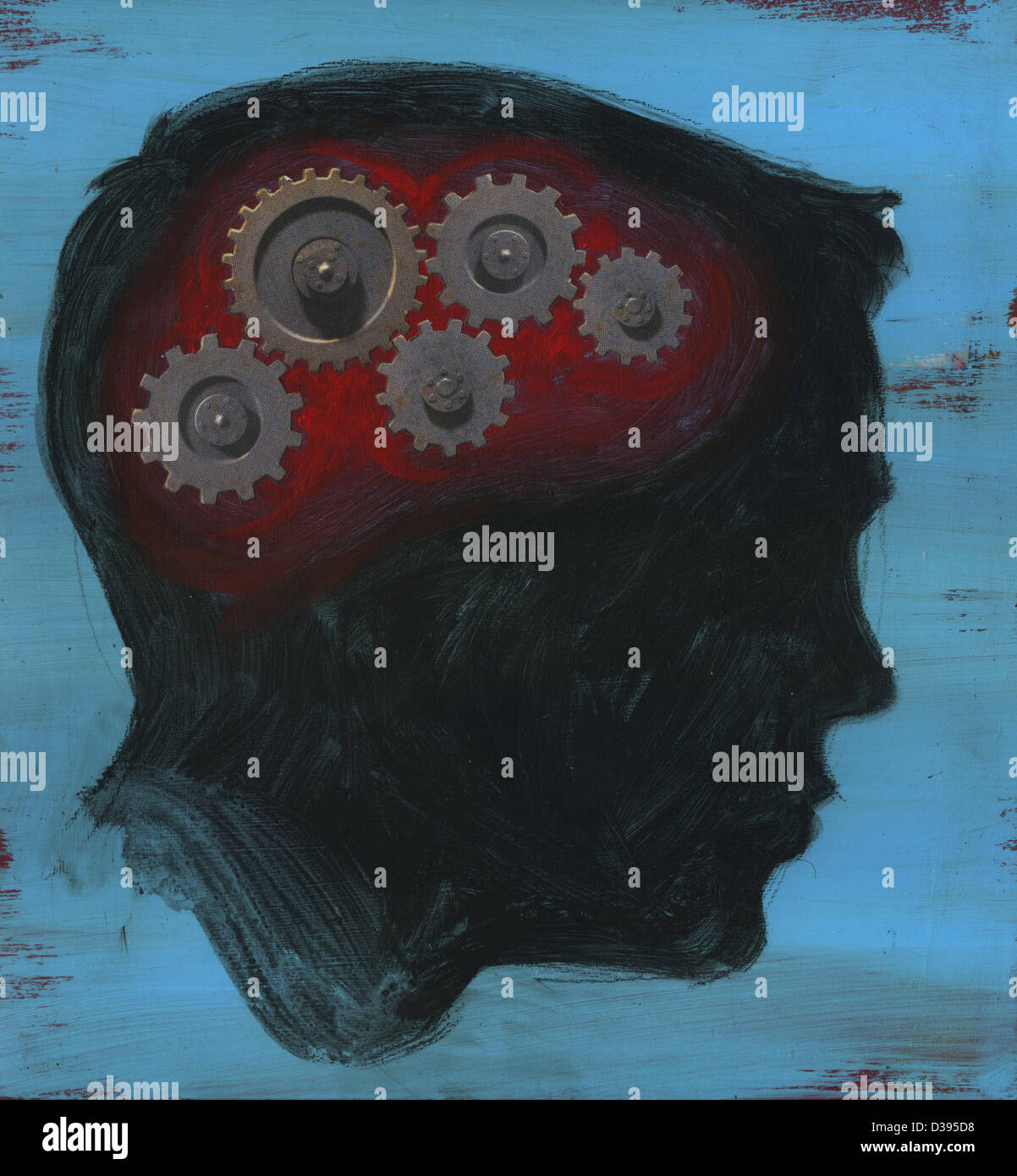 Tête humaine asservie avec roue dentée Banque D'Images