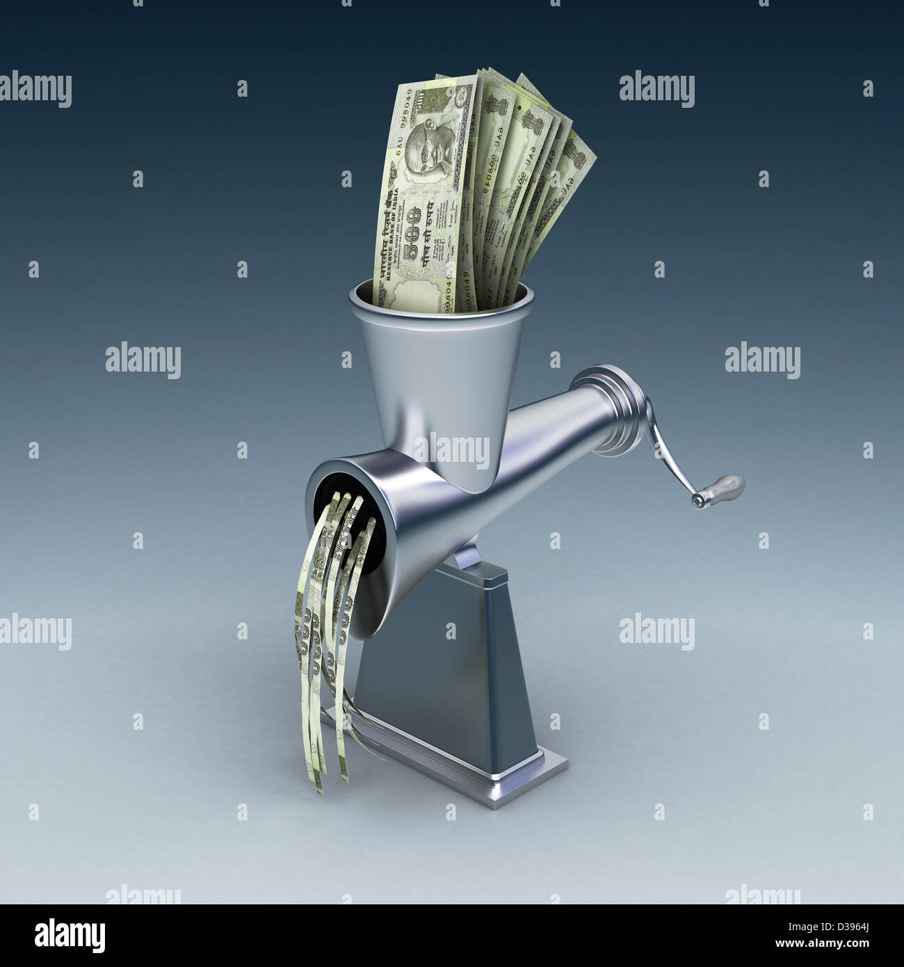 Grinder détruit cinq cents Indiens notes Roupie Banque D'Images