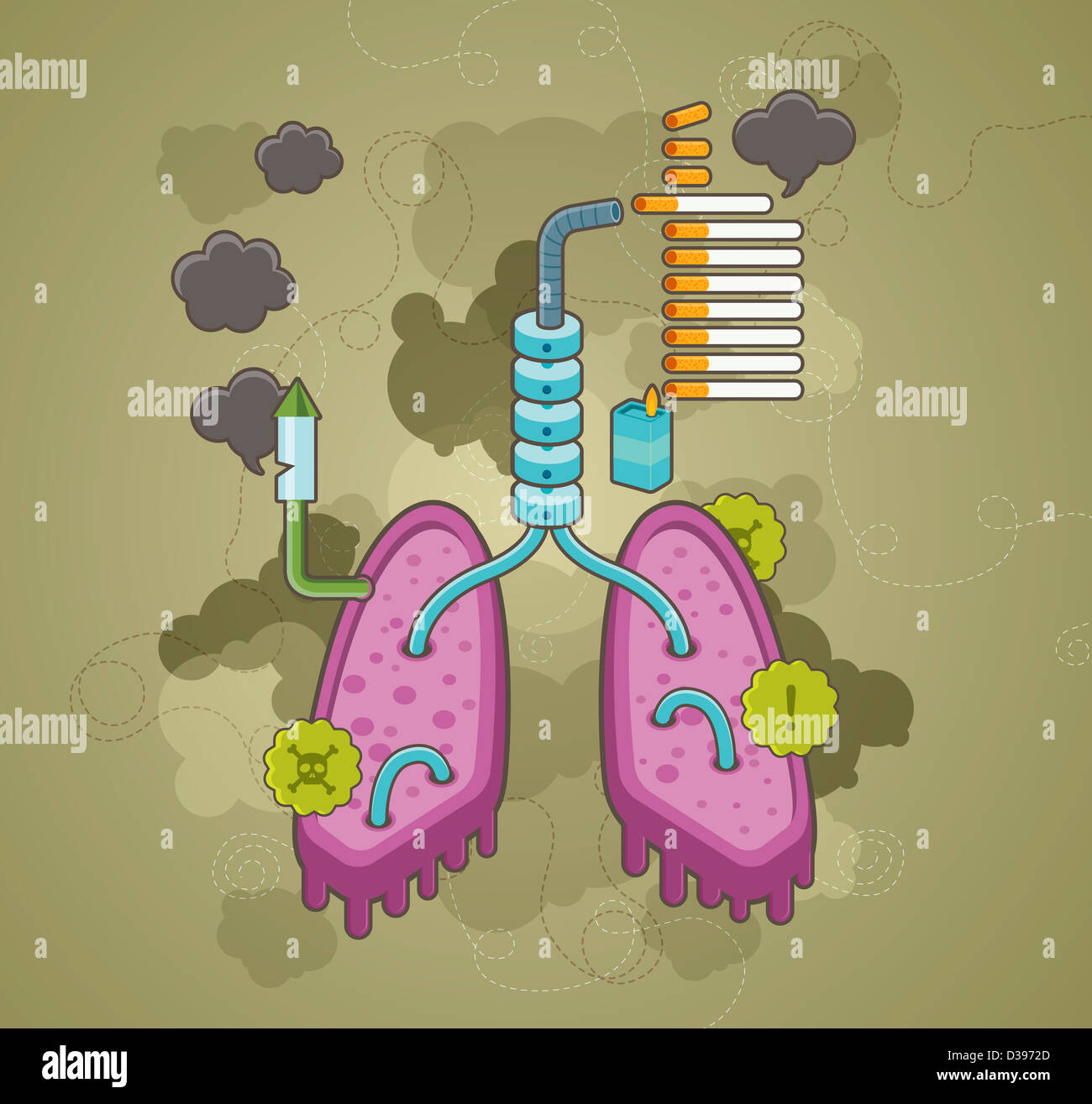 Coup d'illustration de poumons humains représentant des effets néfastes du tabagisme sur la santé Banque D'Images