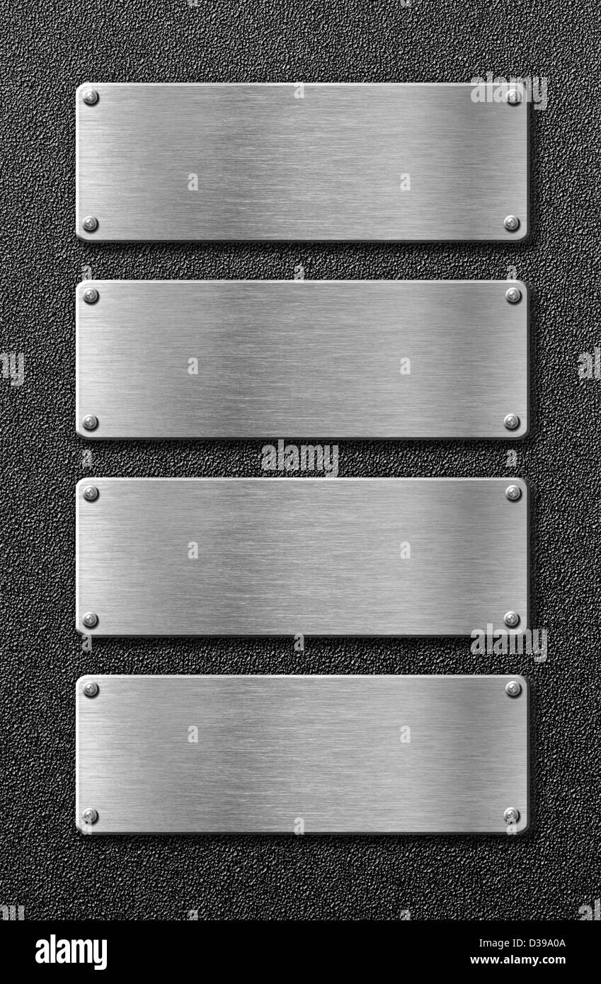 Quatre plaques de métal en acier inoxydable Banque D'Images