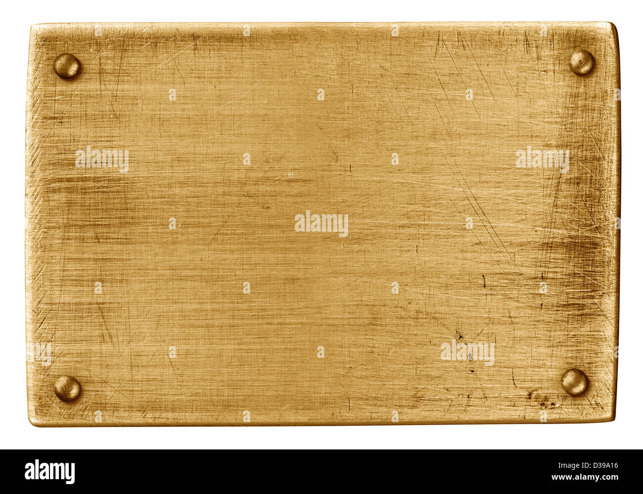 Plaque métallique en bronze avec rivets isolated on white with clipping path Banque D'Images