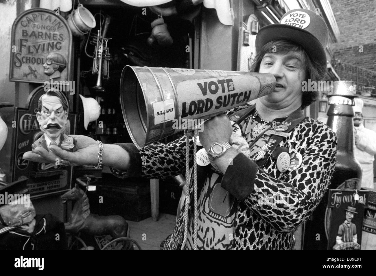 Photographié au cours de la campagne 1988 Kensington élection partielle. David 'LORD SUTCH' Banque D'Images