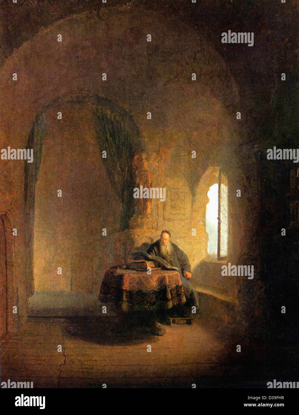 Rembrandt van Rijn, philosophe de la lecture. 1631 Huile sur panneau. Baroque. Galerie : Collection privée. Banque D'Images