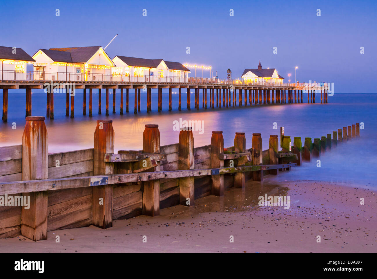 Quai de Southwold la nuit, Southwold, Suffolk, East Anglia, Angleterre, GB, Royaume-Uni, Europe Banque D'Images