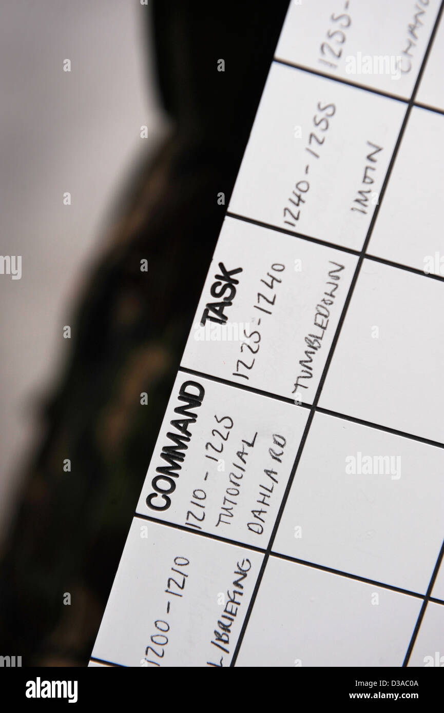 Un officier de recrutement avec un graphique de tests pour les recrues potentielles à l'officier de l'Comité de sélection à Westbury, Wiltshire, UK Banque D'Images