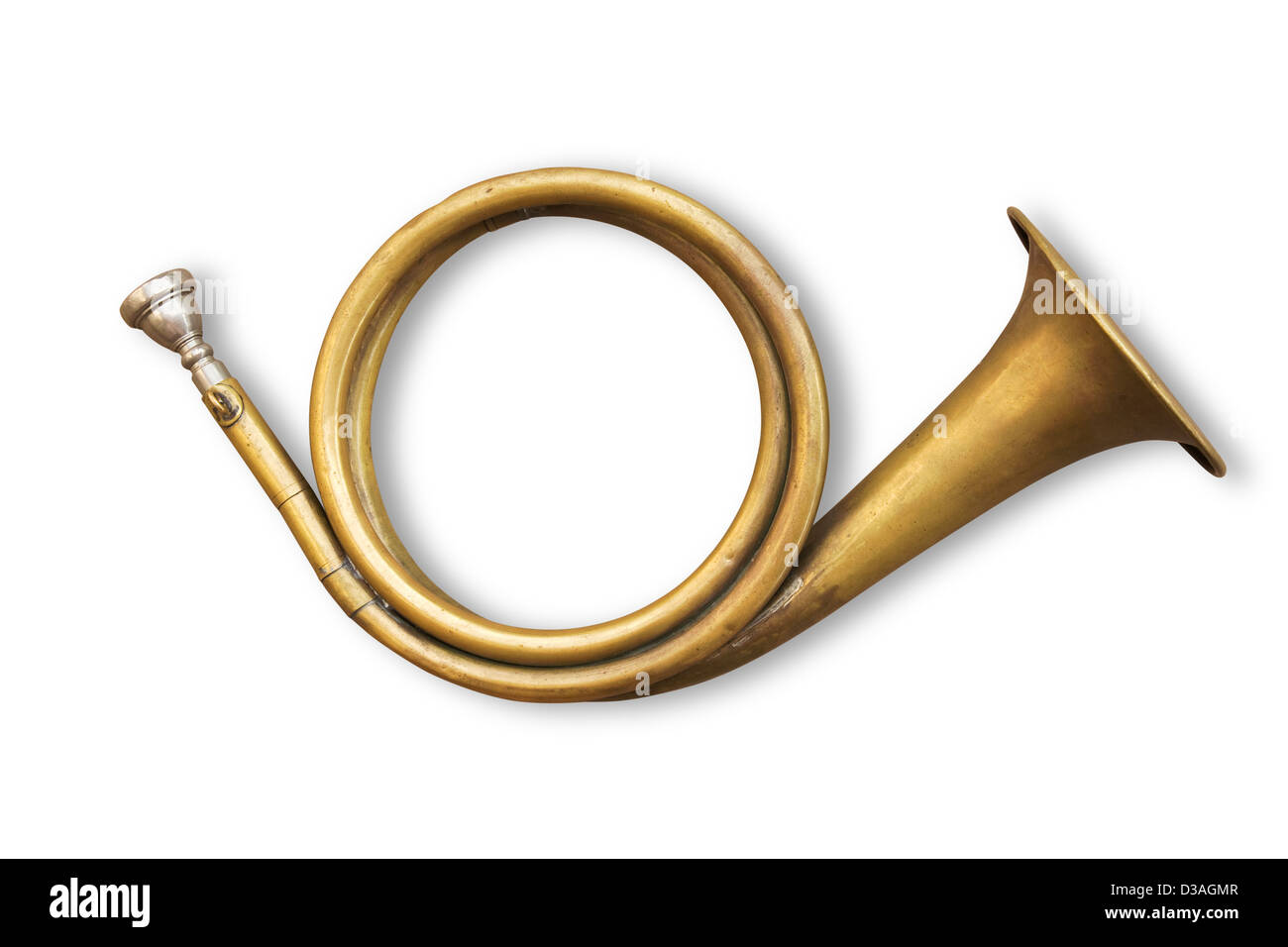Cor de chasse en cuivre avec chemin de détourage inclus Banque D'Images