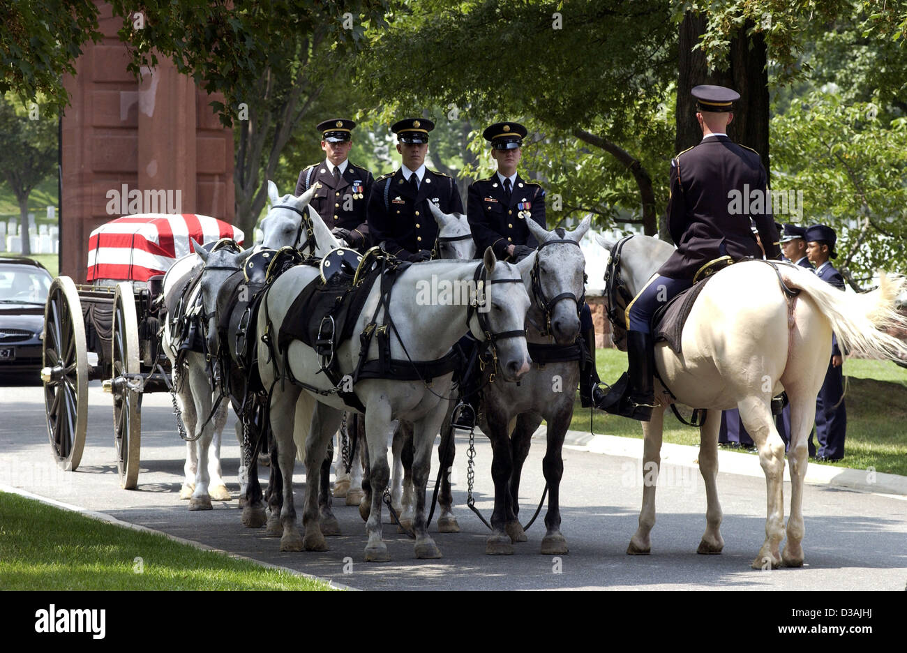3e Régiment d'infanterie américaine (Vieille Garde) Peloton Caisson Six des chevaux tirer cercueil recouvert du drapeau, un chariot, Banque D'Images