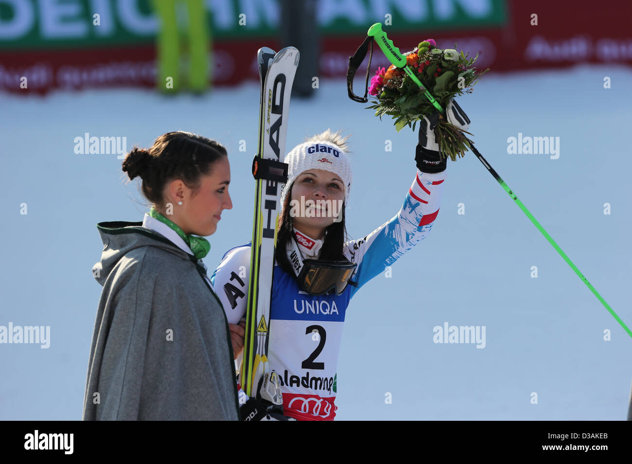 14.02.2013, Schladming, Autriche. Anna Fenninger (AUT) en action pendant les Dames Slalom géant de la Championnats du Monde FIS de Ski Alpin 2013 Banque D'Images