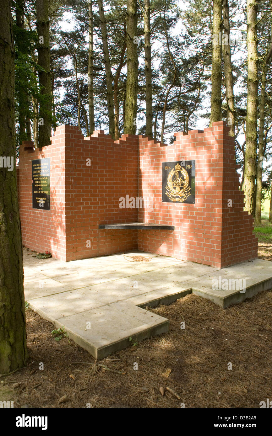 Accrington Pals à Sheffield Memorial Memorial Park sur la Somme, on se souvient de la bataille du 1er juillet 1916 dans la Première Guerre mondiale Banque D'Images