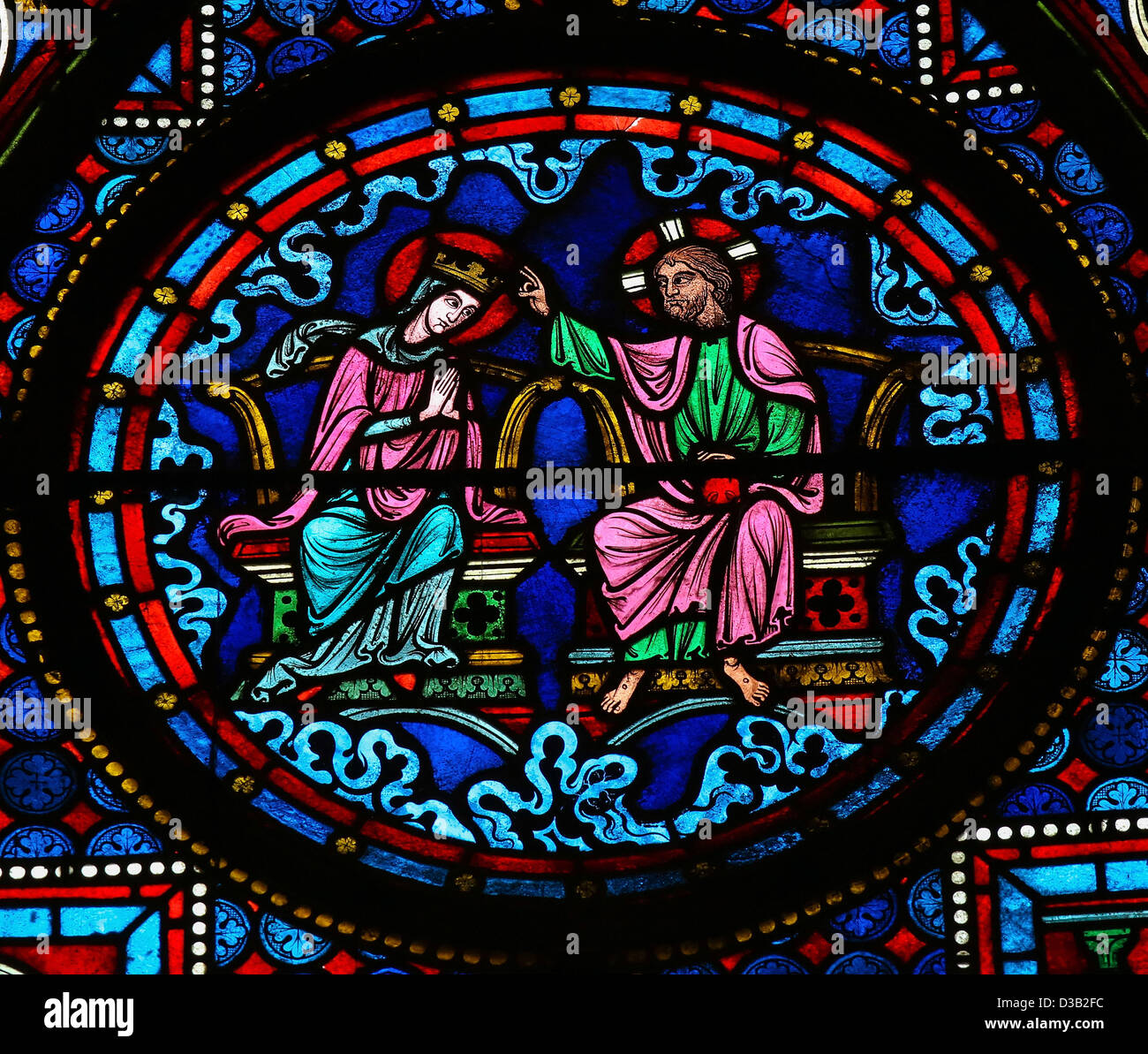 Vitrail représentant Jésus et Mère Marie au ciel Banque D'Images