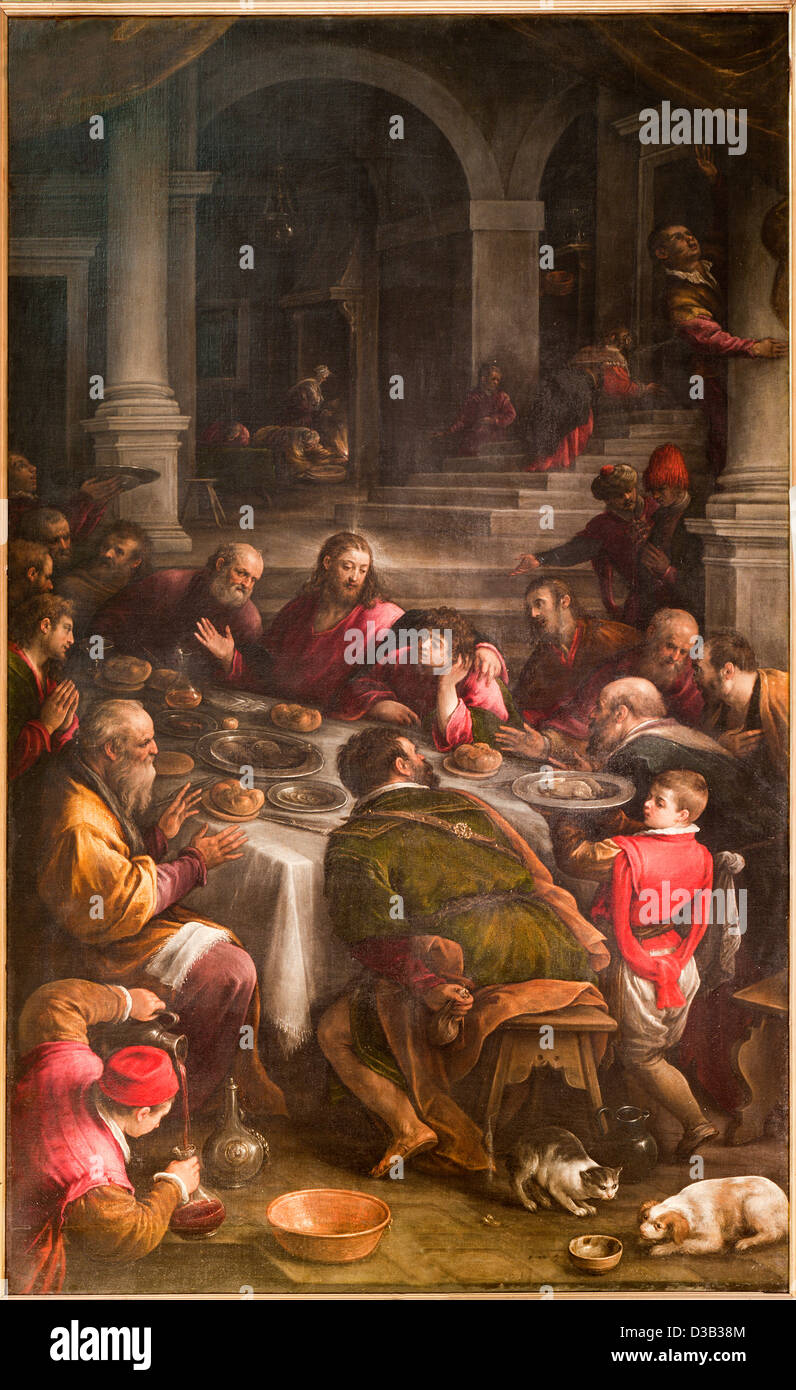 BERGAMO - 26 janvier : peinture de dernière cène du Christ du 16. 100. Dans la cathédrale Santa Maria Maggiore Banque D'Images