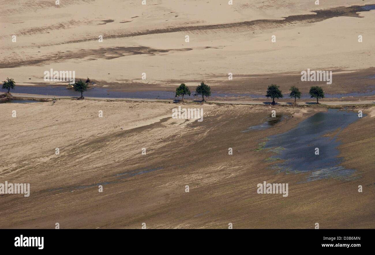 (Afp) - La haute eau a coulé et laissé un "paysage lunaire" avec quelques arbres popping dans la boue dans la vallée de la Mulde River près de Doebeln, 20 août 2002. Banque D'Images
