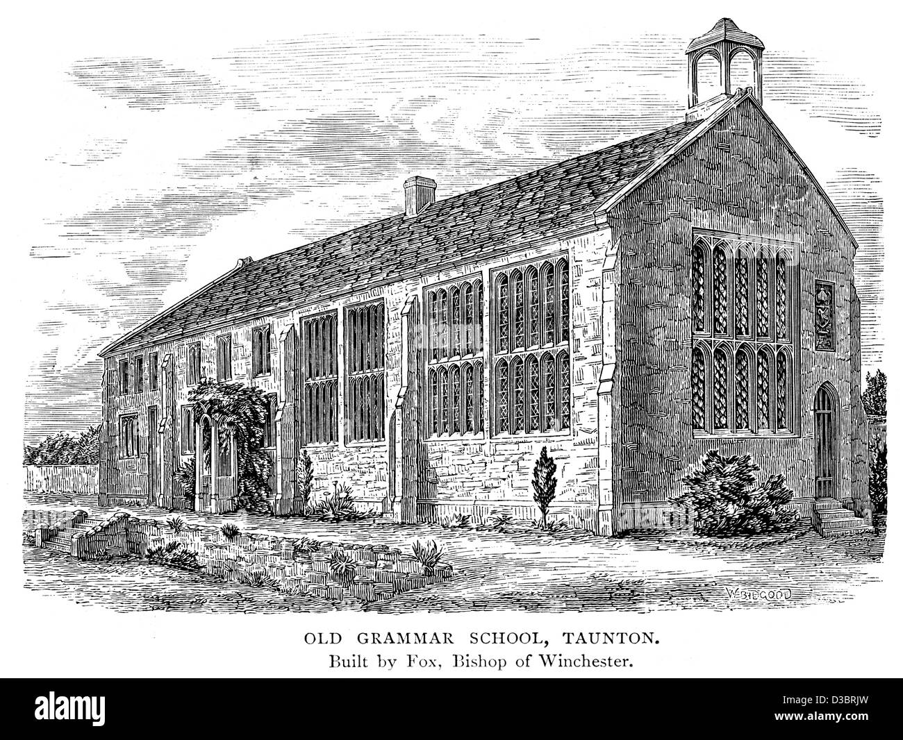 De l'ancienne gravure Vintage Grammar School, Taunton Banque D'Images