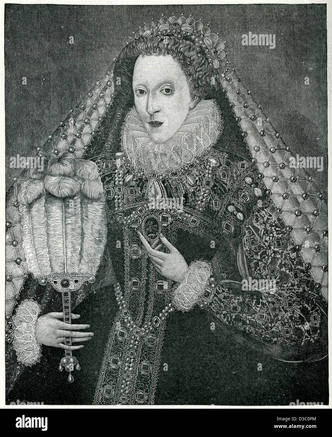Gravure d'époque de la Reine Elizabeth I Banque D'Images