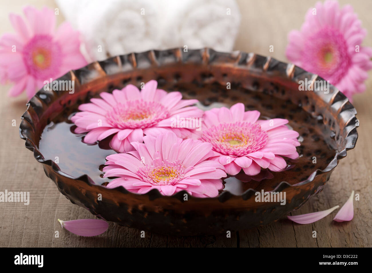 Fleurs dans un bol pour l'aromathérapie Banque D'Images