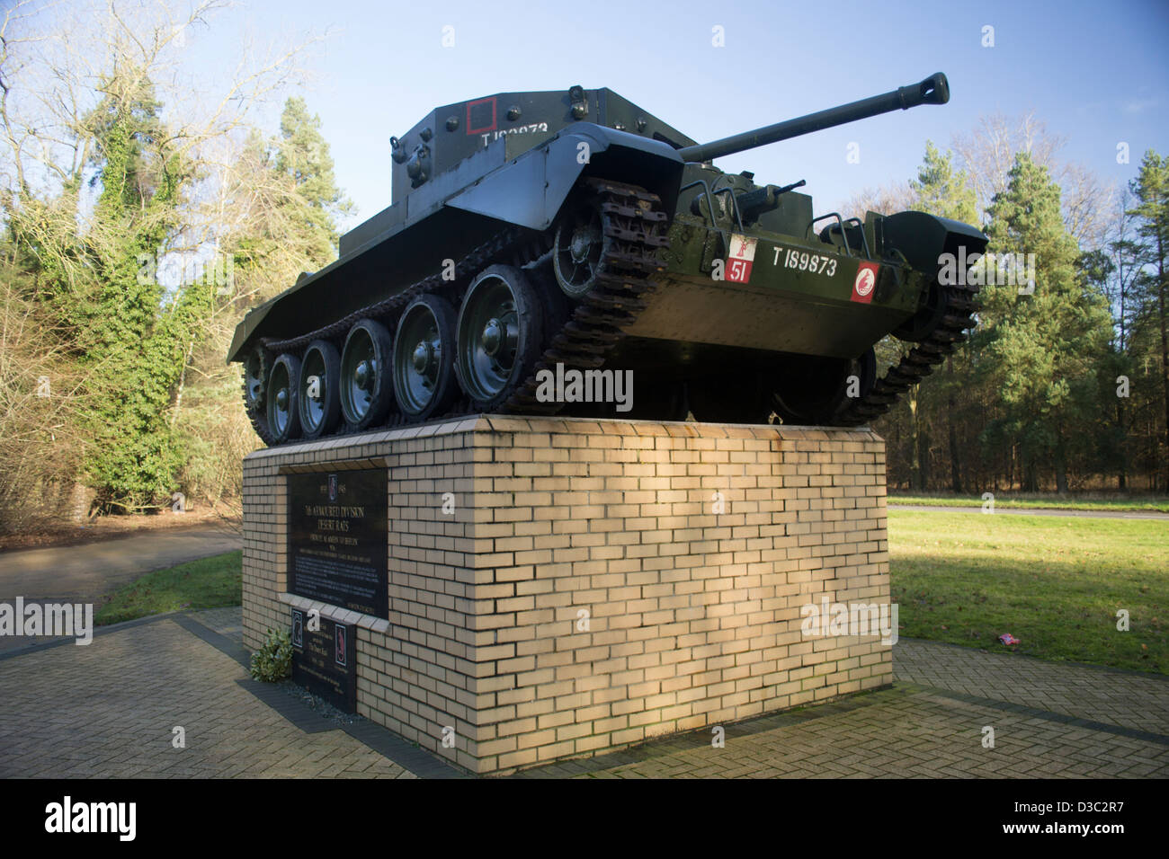 Cromwell Tank Monument à la 7e division blindée, les Rats du désert à Sandy dans la forêt de Thetford Banque D'Images