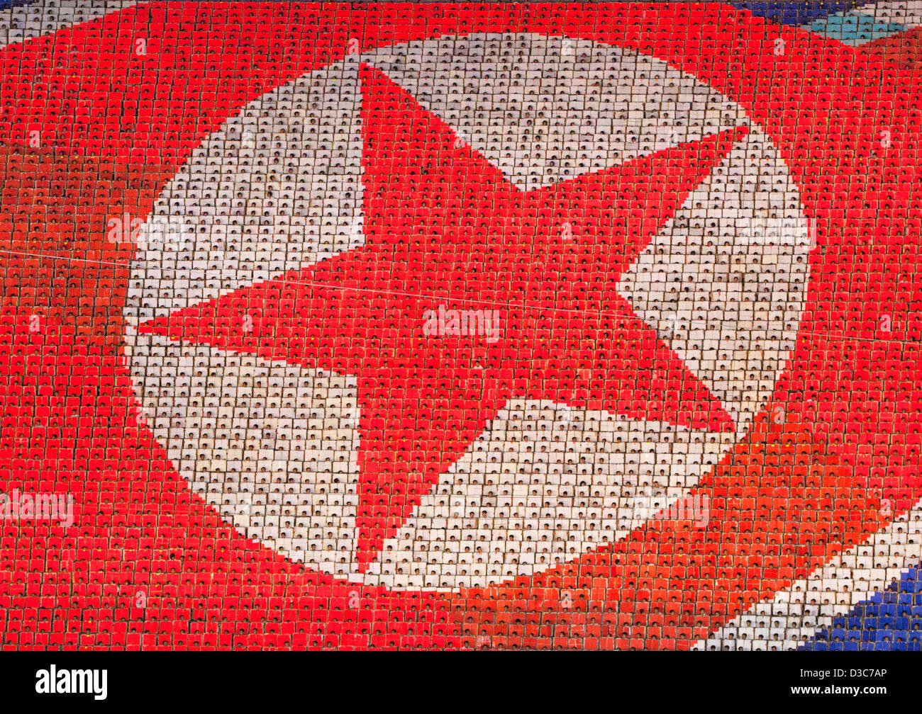 Drapeau de la Corée du Nord au cours de l'Arirang Mass Jeux au stade du premier mai, Pyongyang, Corée du Nord Banque D'Images