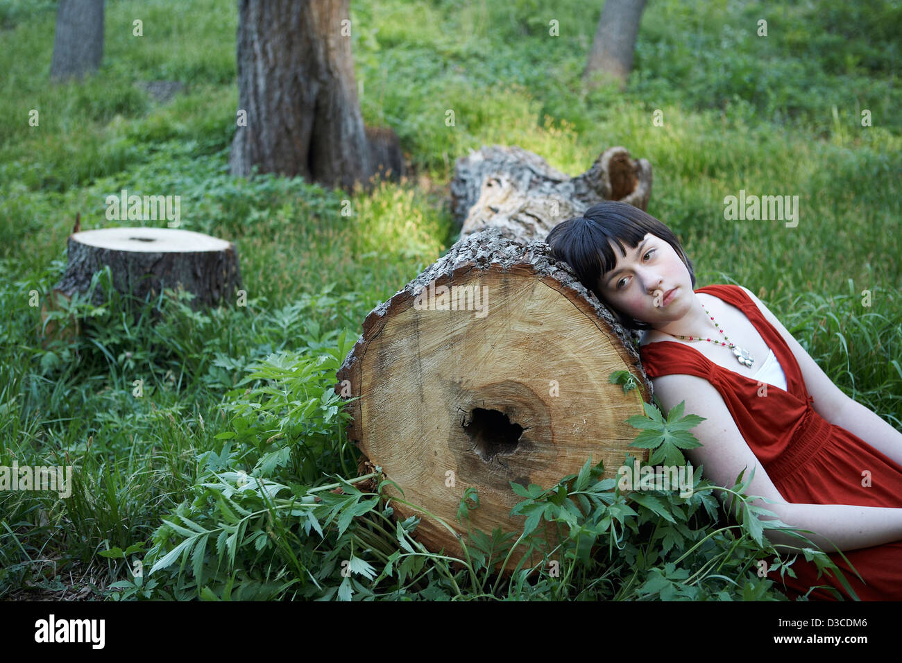 Beautiful Girl resting in woods Banque D'Images