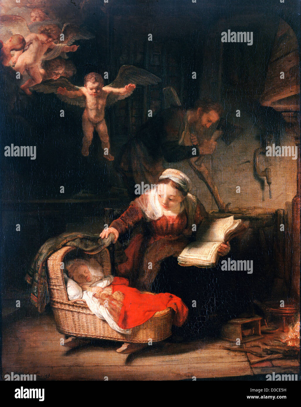 Rembrandt van Rijn, la Sainte Famille avec des anges. 1645 Huile sur toile. Baroque. Musée de l'Ermitage, Saint-Pétersbourg. Banque D'Images