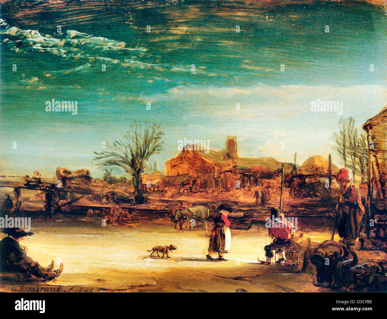 Rembrandt van Rijn, paysage d'hiver. 1646 Huile sur toile. Baroque. Schloss Wilhelmshöhe, Kassel. Banque D'Images