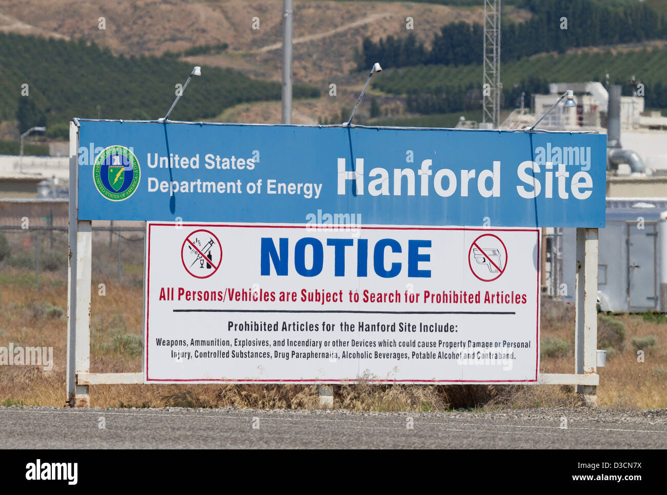 Ministère de l'énergie des États-Unis, signe d'entrée du site de Hanford, Washington Banque D'Images