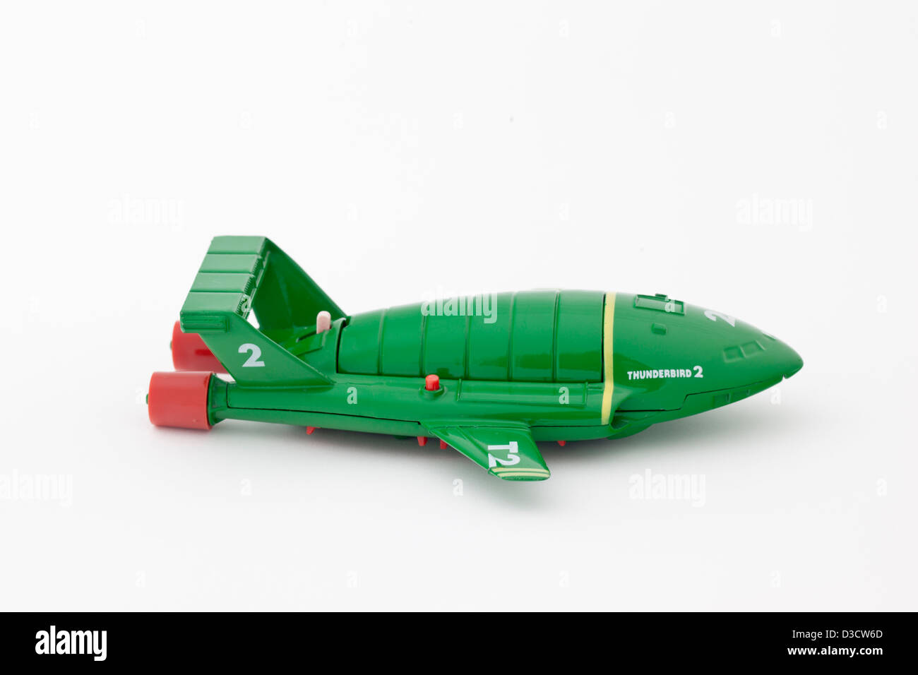 Découpez un gros plan du modèle Thunderbird 2 Diecast sur fond blanc Banque D'Images