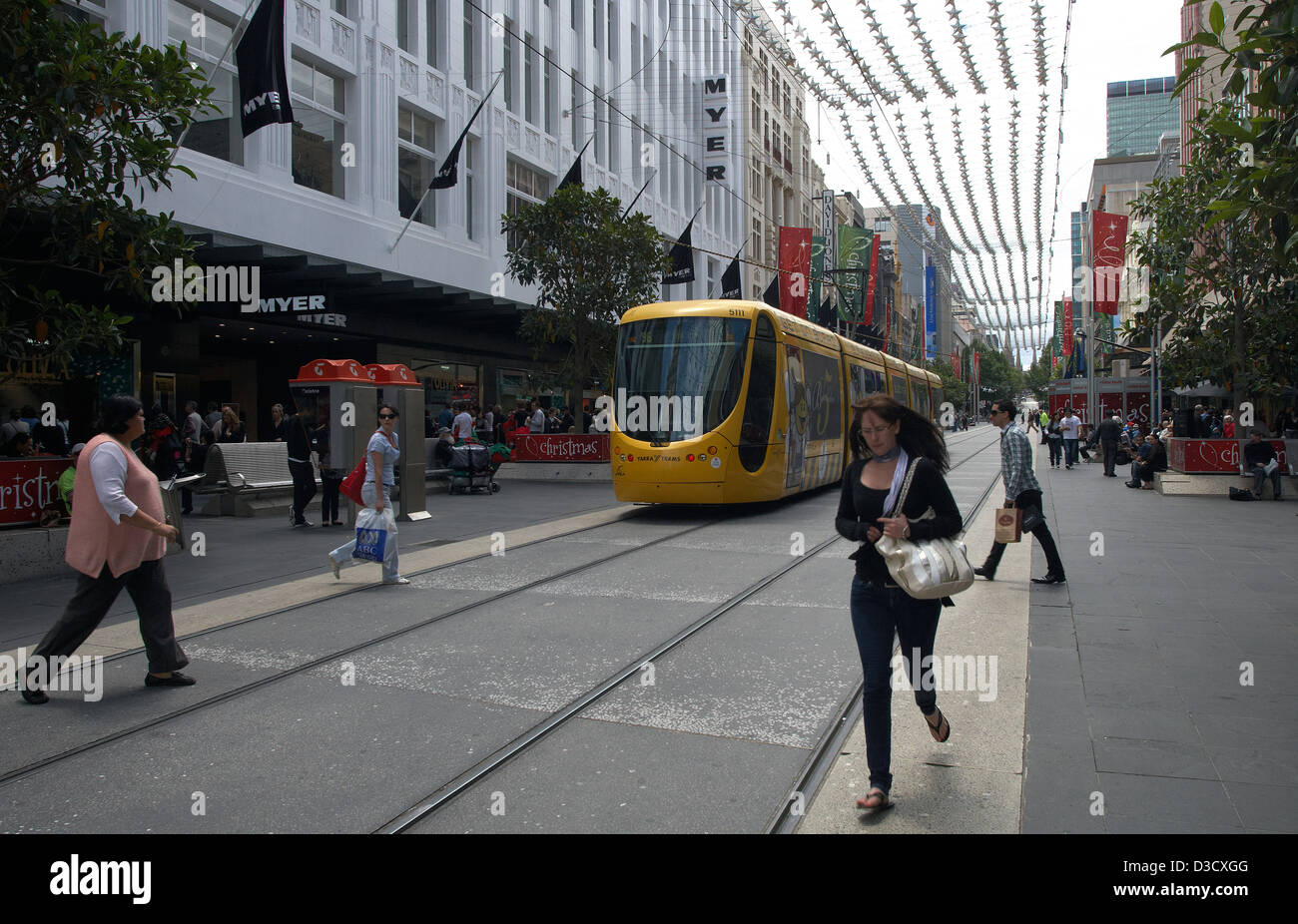 Melbourne, Australie, le tram en Bourke Street Banque D'Images