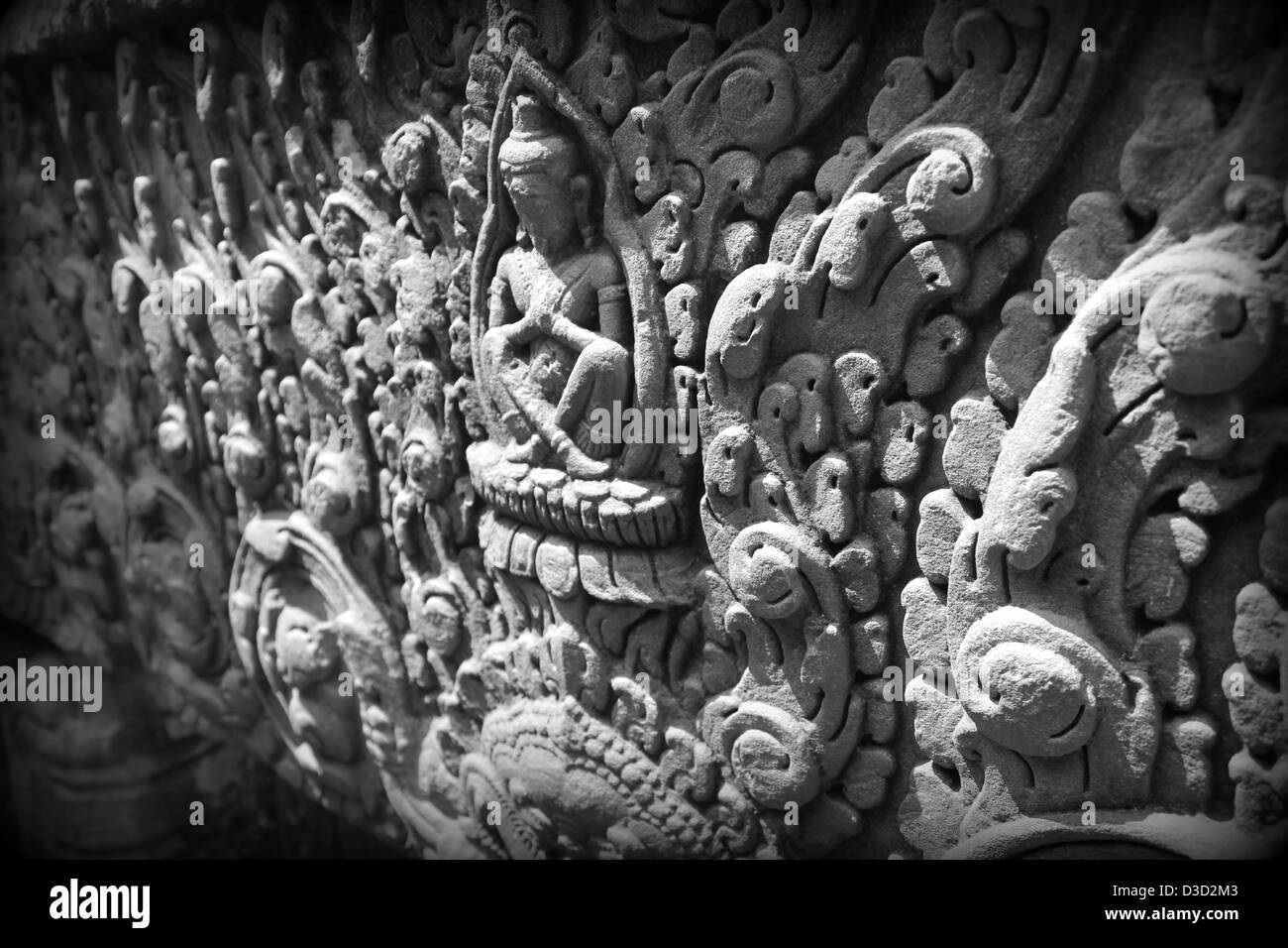 Les sculptures du temple Bayon, Siem Reap, Cambodge Banque D'Images