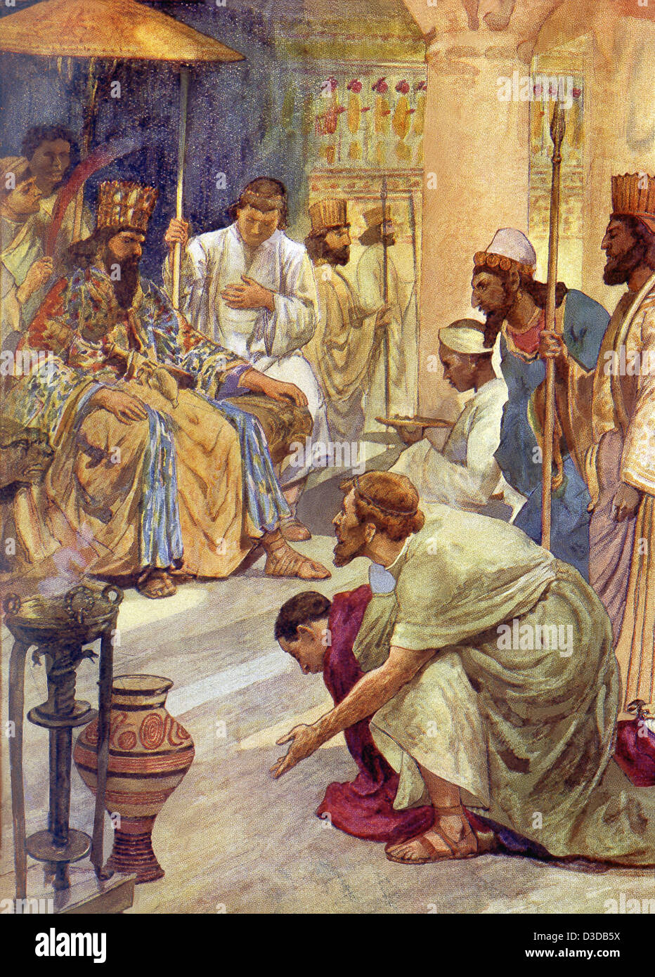 Après être ostracisés, Themistocles offre ses services à Artaxerxès, le roi de Perse. Banque D'Images