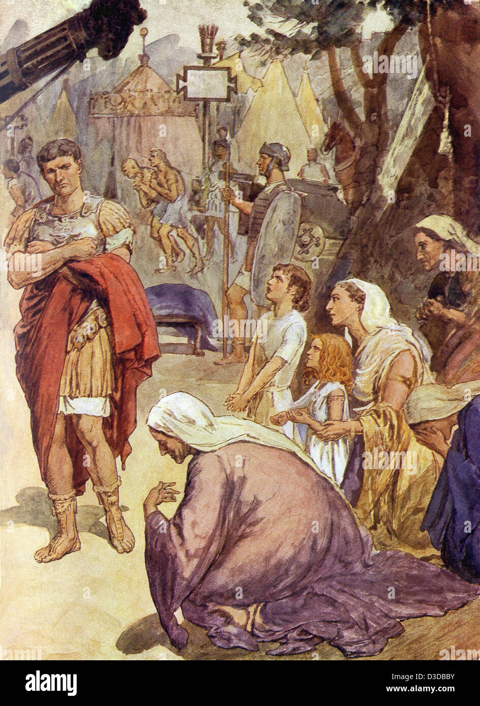 Patricien romain Coriolanus favorisé les patriciens et a été banni de Rome. Sa mère et épouse plus tard le supplie d'épargner Rome Banque D'Images