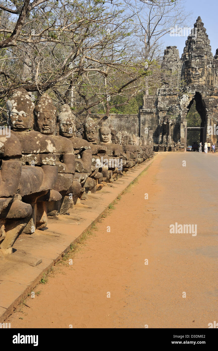 Porte Sud, Angkor Thom, Angkor, Cambodge Banque D'Images