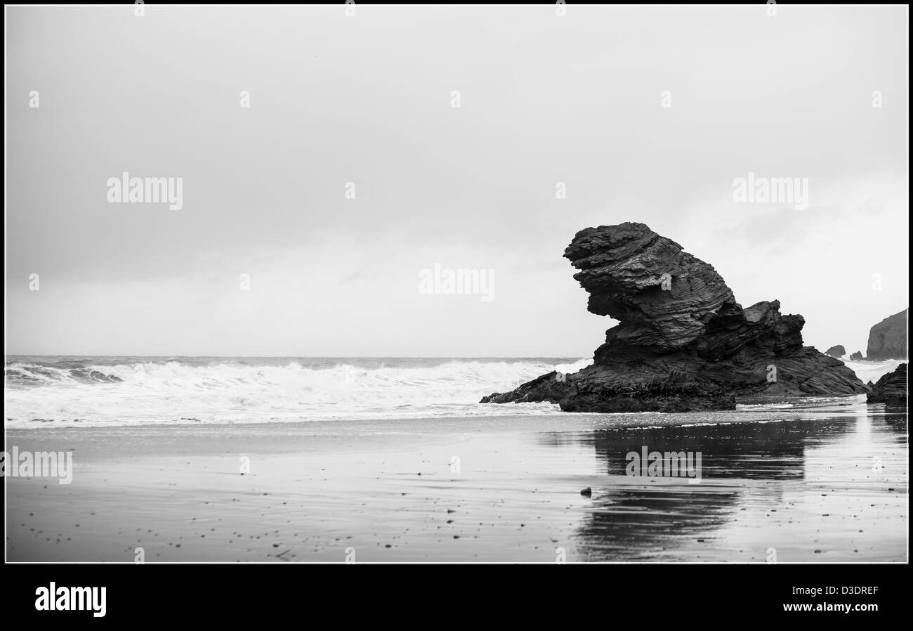 Carreg Bicca, Llangrannog, à l'Ouest, régions, Bretagne, plage, sable vagues bay sentier du Littoral Sentier du littoral de la mer de nuages urdd cardigan bay Banque D'Images