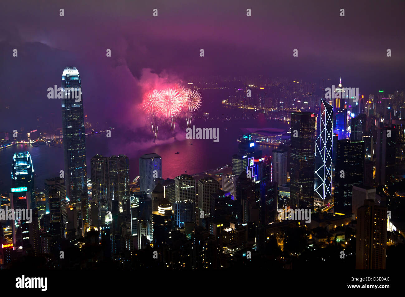 D'artifice à Hong Kong nuit Banque D'Images