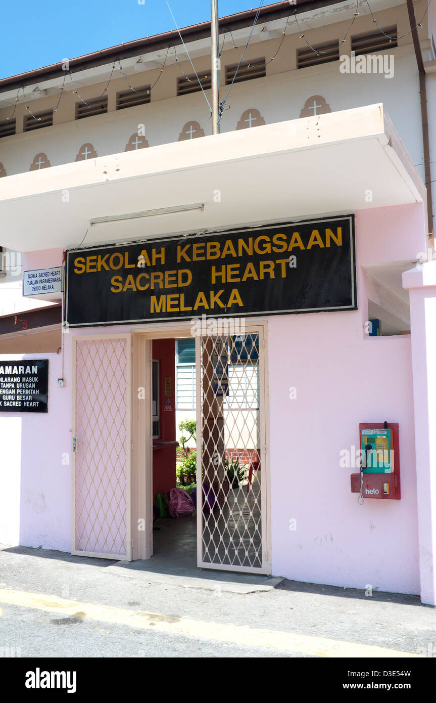 Entrée de l'école Sacred Heart, Melaka, Malaisie Banque D'Images