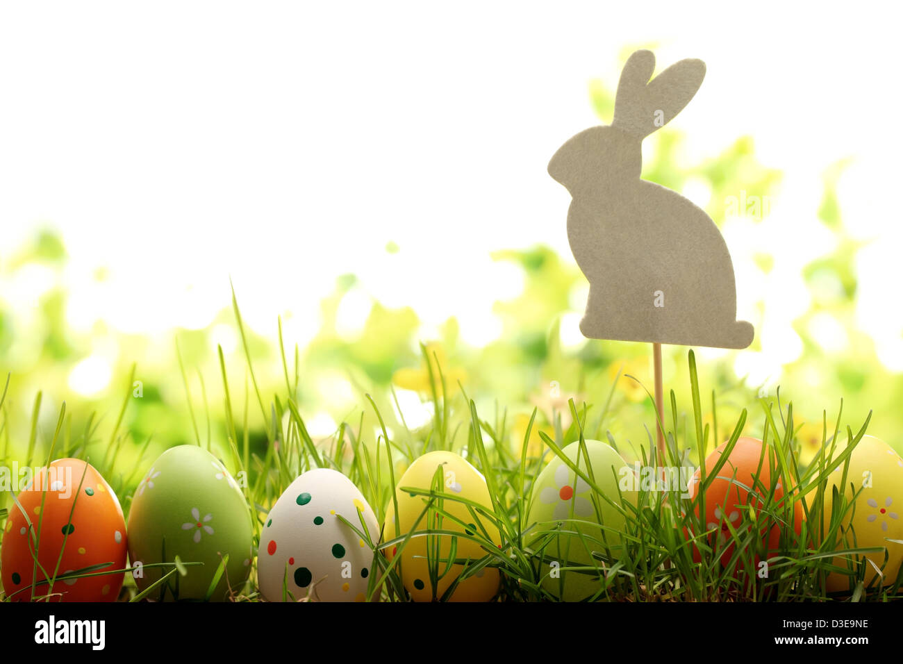 Oeufs de Pâques cachés dans l'herbe. Banque D'Images
