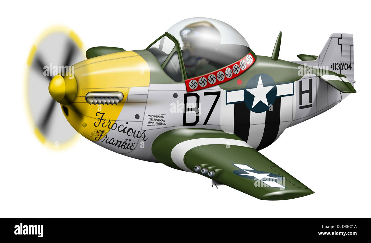 Cartoon illustration d'un P-51 Mustang. Banque D'Images