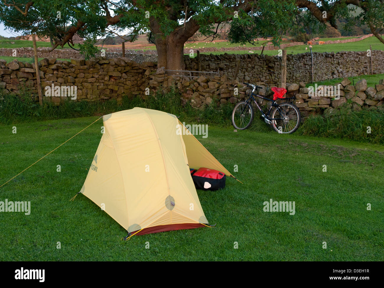 Camping Camping à vélo près de Hawes, Wensleydale, Yorkshire Dales National Park, England Banque D'Images