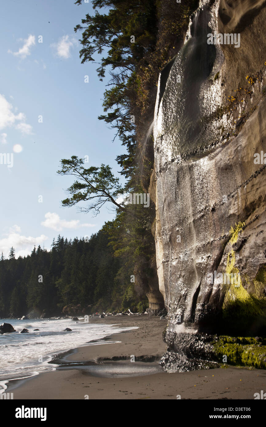 Cascade de Mystic beach, parc provincial Juan de Fuca. L'île de Vancouver, Colombie-Britannique, Canada Banque D'Images