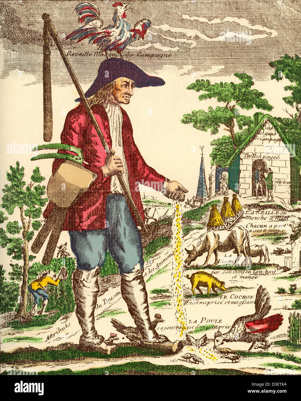 Un paysan du village français au cours du 18e siècle. Banque D'Images