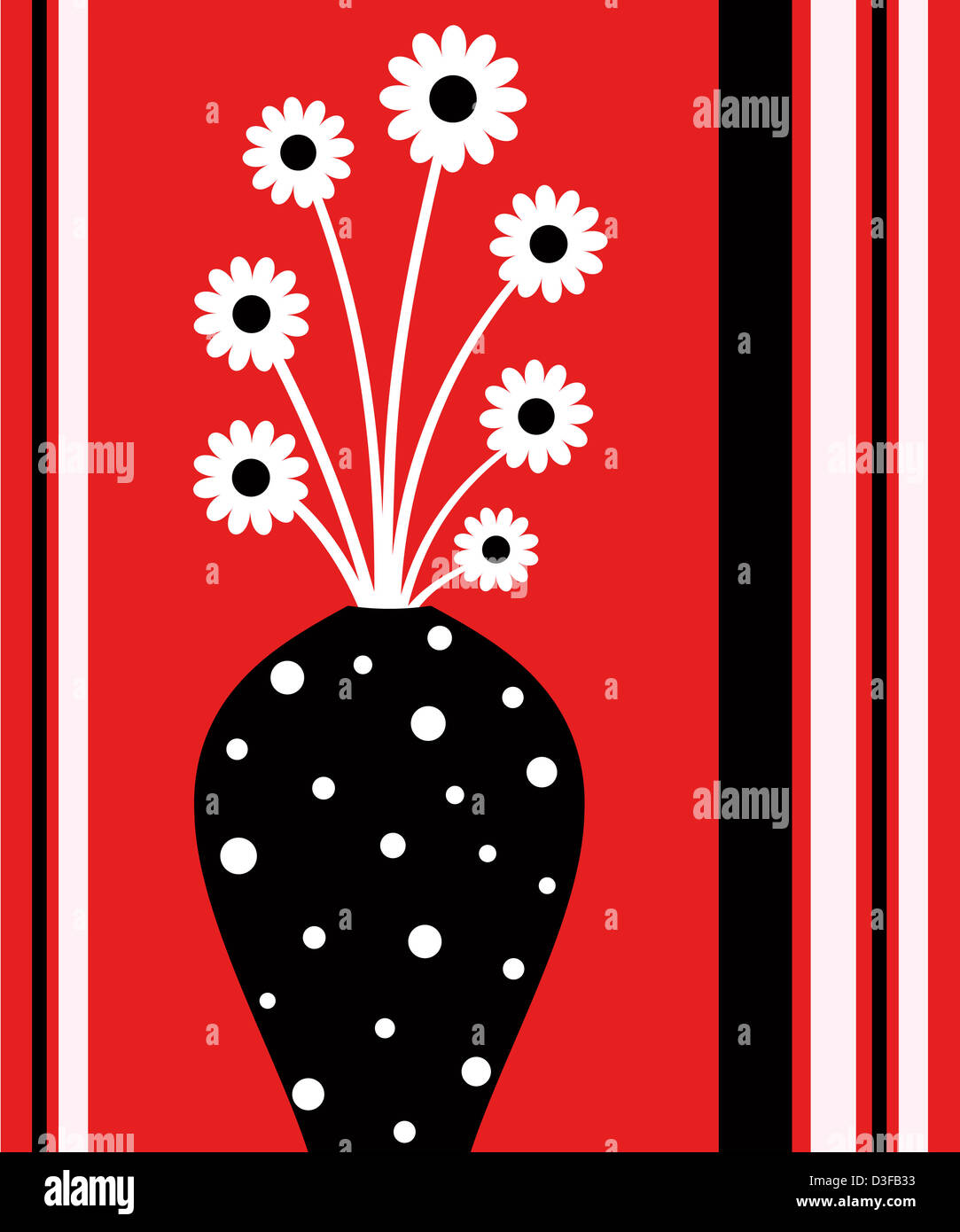 Fleurs décoratives dans un vase avec motif à rayures Banque D'Images