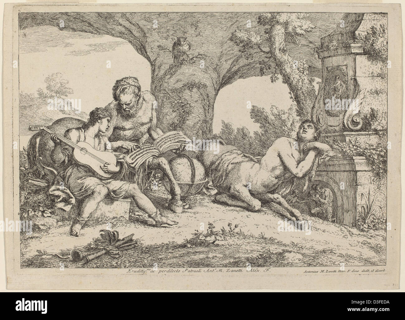 Gaetano Zompini après Giovanni Benedetto Castiglione (Italien, 1700 - 1778 ), Chiron l'enseignement de la musique d'Achille, 1758, Banque D'Images