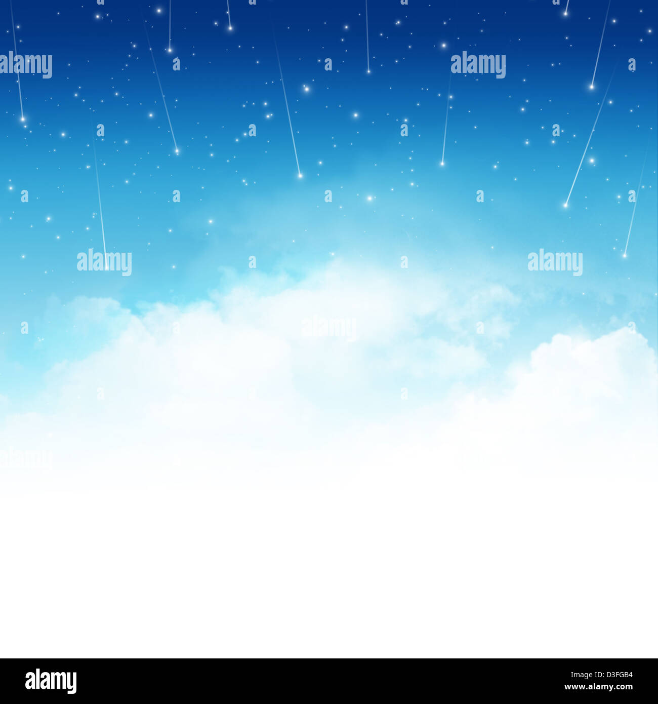 Ciel nuageux Ciel bleu avec des étoiles tombant abstract background Banque D'Images