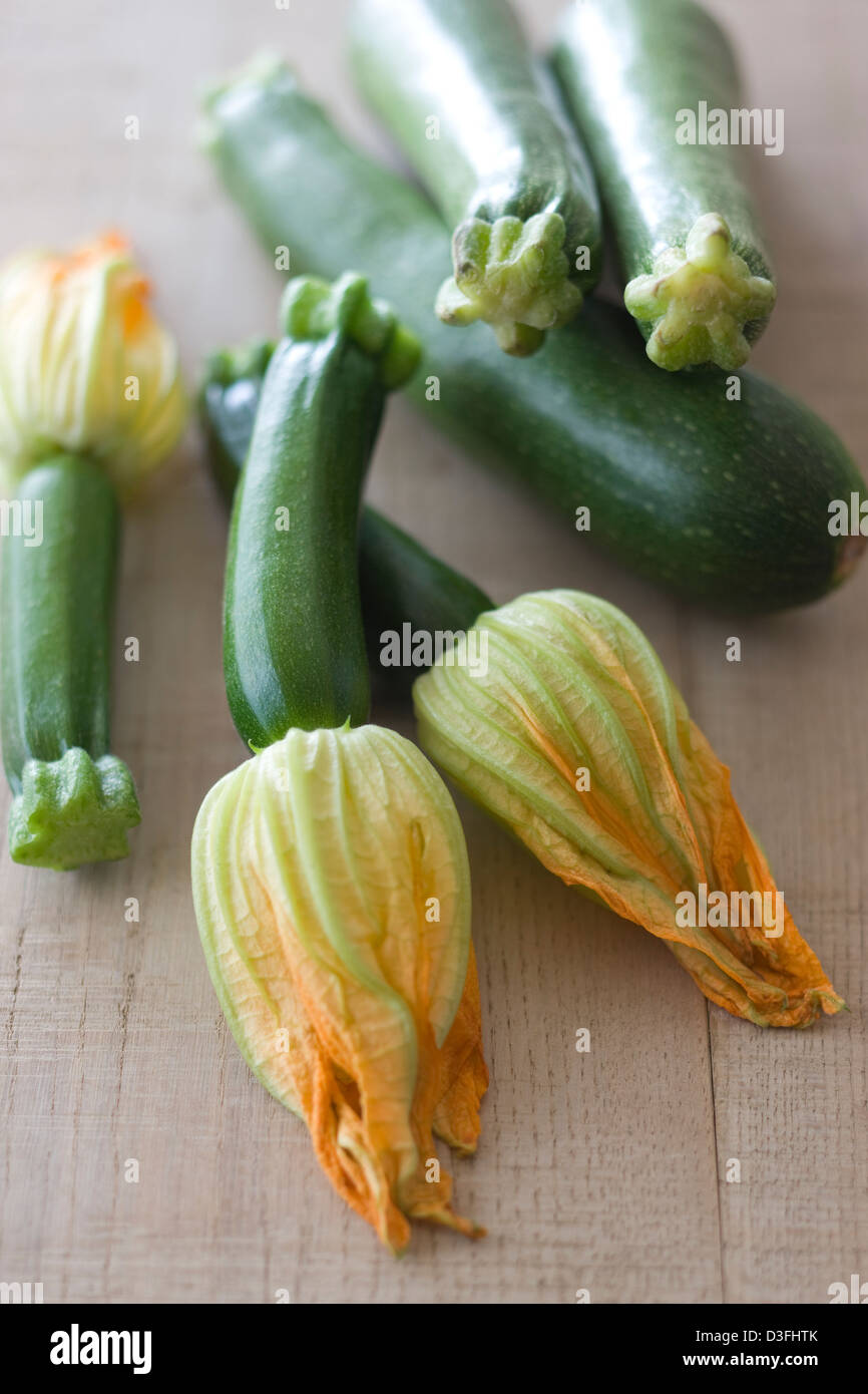 Fleur de courgette et la courgette Banque D'Images